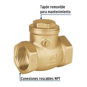 Valvula check horizontal de laton de 1"