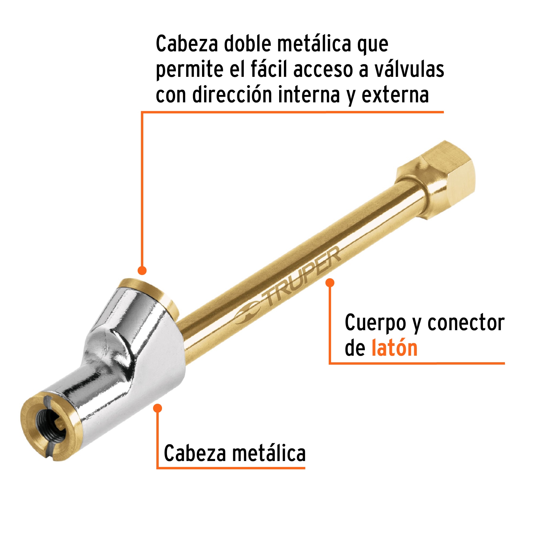 Sargento Valvula inflador cabeza doble cuerda 1/4 NPT