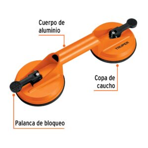 Ventosa de aluminio para vidrio 2 copas de succion
